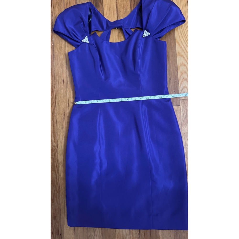 Vintage En Francais Huey Waltzer Purple Satin Cocktail Dress Pearl Detail Sz 8 - Picture 8 of 9